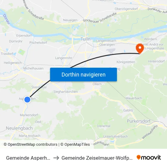 Gemeinde Asperhofen to Gemeinde Zeiselmauer-Wolfpassing map