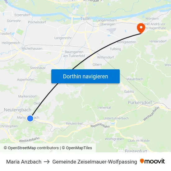 Maria Anzbach to Gemeinde Zeiselmauer-Wolfpassing map