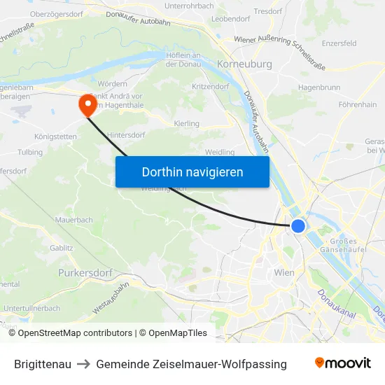 Brigittenau to Gemeinde Zeiselmauer-Wolfpassing map