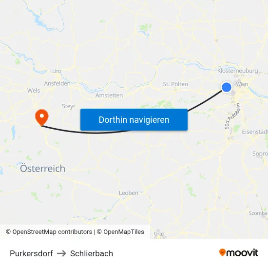 Purkersdorf to Schlierbach map