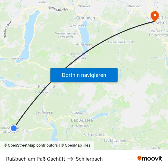 Rußbach am Paß Gschütt to Schlierbach map