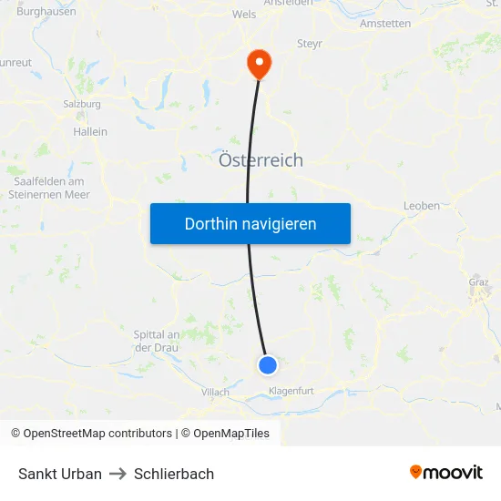 Sankt Urban to Schlierbach map
