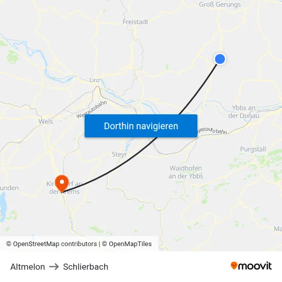 Altmelon to Schlierbach map