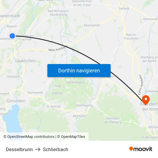 Desselbrunn to Schlierbach map