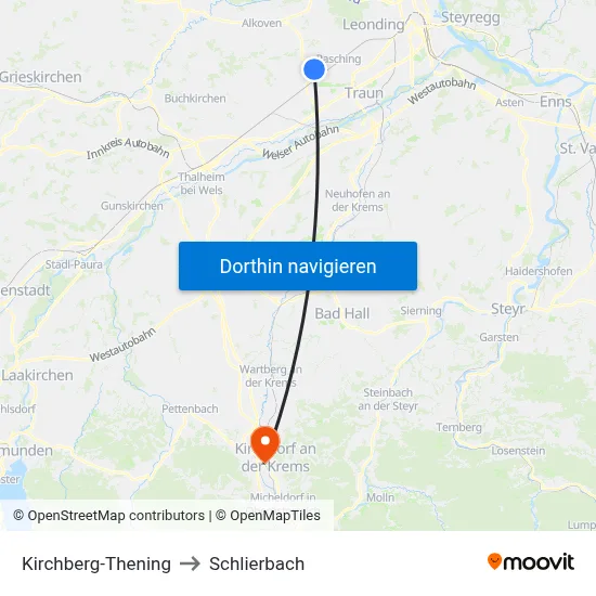 Kirchberg-Thening to Schlierbach map