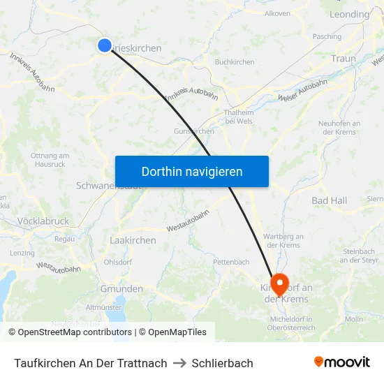 Taufkirchen An Der Trattnach to Schlierbach map