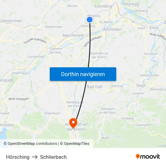 Hörsching to Schlierbach map