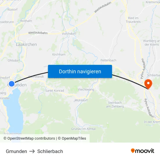 Gmunden to Schlierbach map