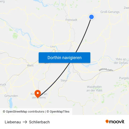 Liebenau to Schlierbach map