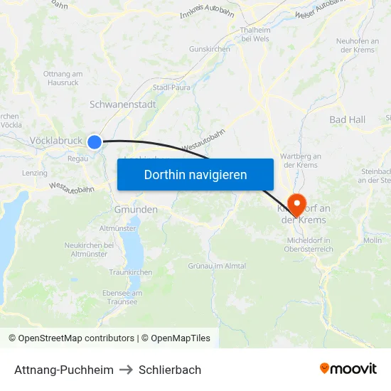Attnang-Puchheim to Schlierbach map