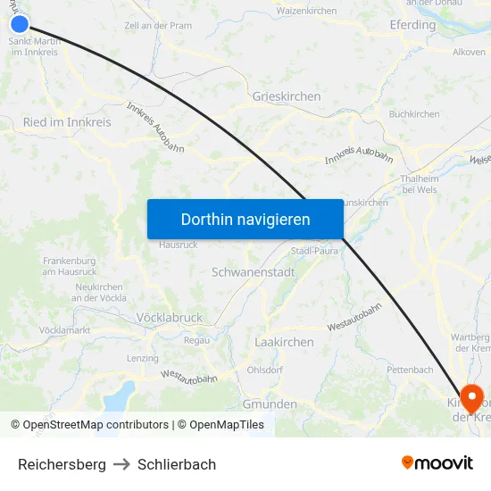 Reichersberg to Schlierbach map