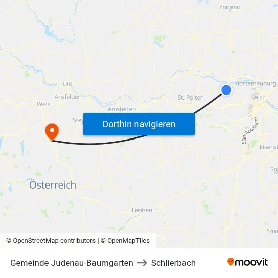 Gemeinde Judenau-Baumgarten to Schlierbach map