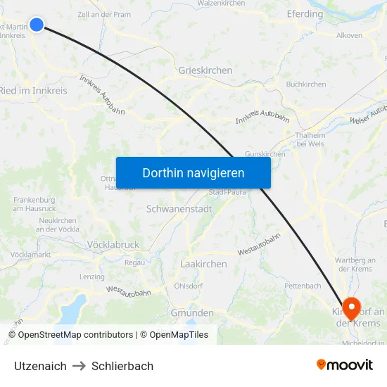 Utzenaich to Schlierbach map