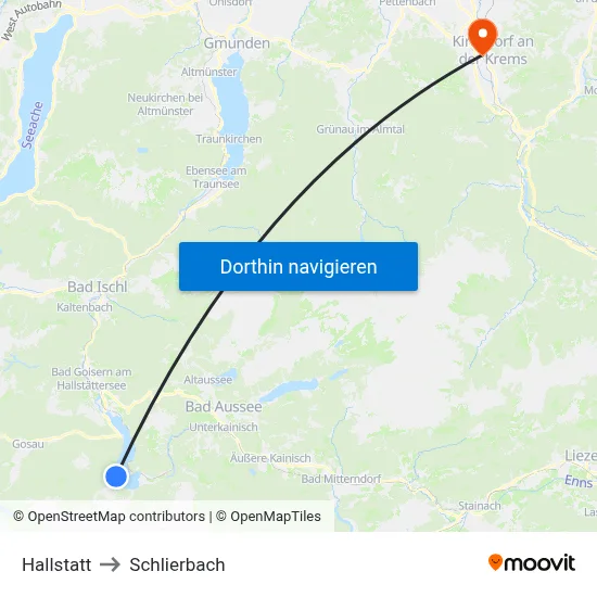 Hallstatt to Schlierbach map