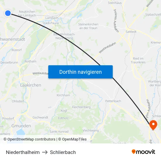 Niederthalheim to Schlierbach map