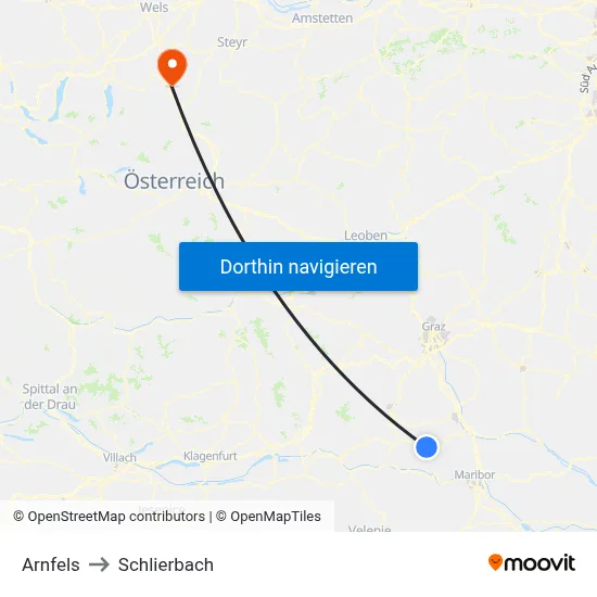 Arnfels to Schlierbach map