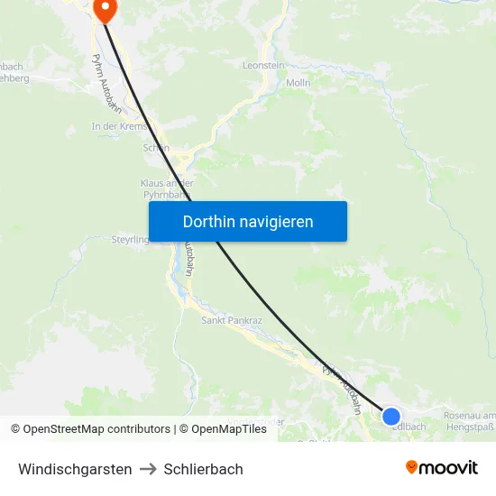 Windischgarsten to Schlierbach map
