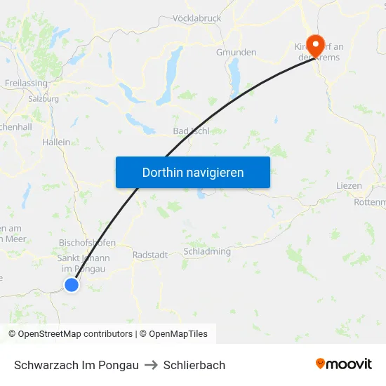 Schwarzach Im Pongau to Schlierbach map