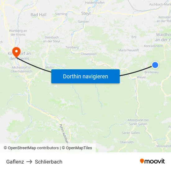 Gaflenz to Schlierbach map
