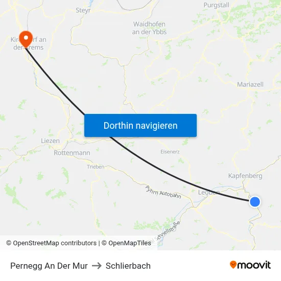 Pernegg An Der Mur to Schlierbach map