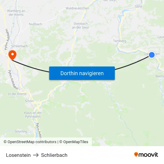 Losenstein to Schlierbach map