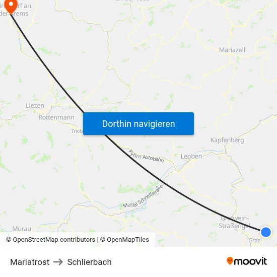 Mariatrost to Schlierbach map