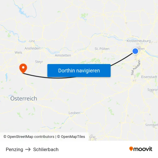Penzing to Schlierbach map