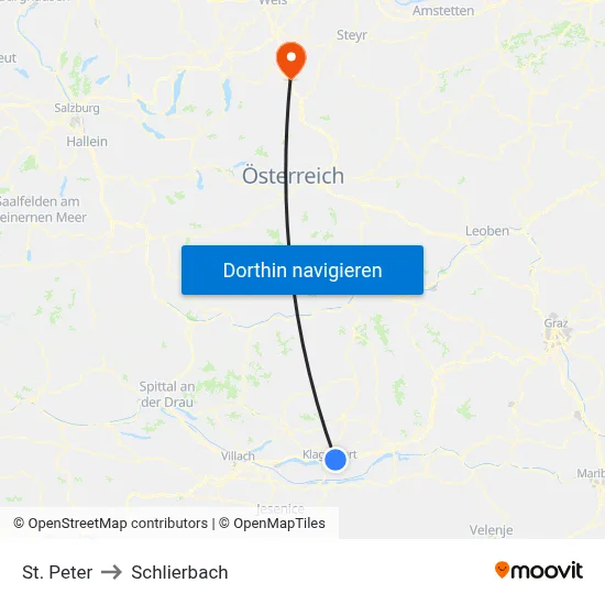 St. Peter to Schlierbach map