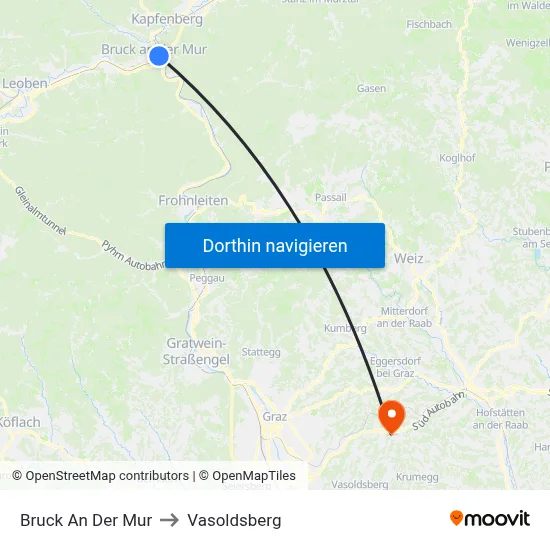 Bruck An Der Mur to Vasoldsberg map