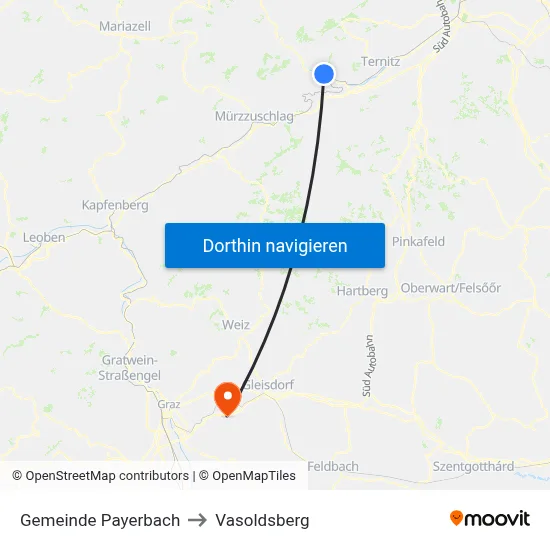 Gemeinde Payerbach to Vasoldsberg map