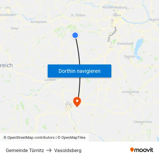 Gemeinde Türnitz to Vasoldsberg map