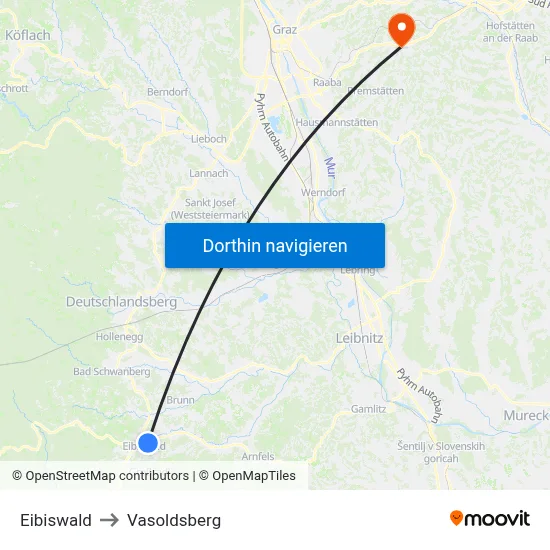 Eibiswald to Vasoldsberg map