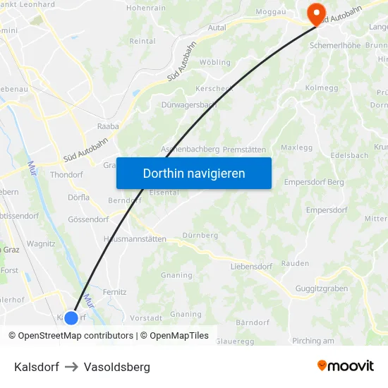 Kalsdorf to Vasoldsberg map