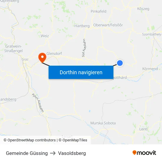 Gemeinde Güssing to Vasoldsberg map