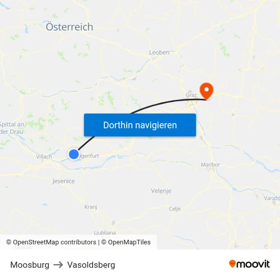 Moosburg to Vasoldsberg map