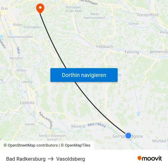 Bad Radkersburg to Vasoldsberg map