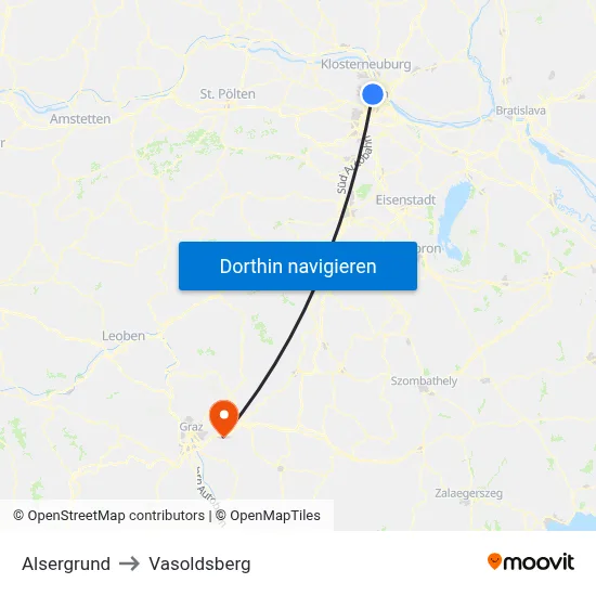 Alsergrund to Vasoldsberg map