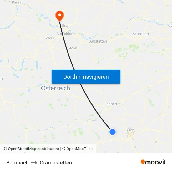 Bärnbach to Gramastetten map