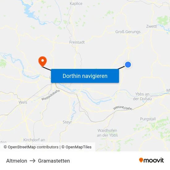 Altmelon to Gramastetten map