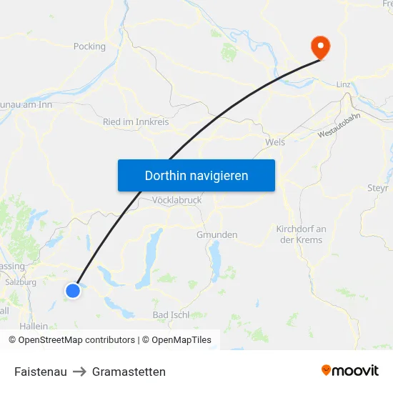 Faistenau to Gramastetten map