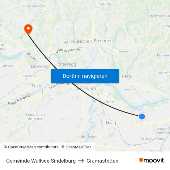 Gemeinde Wallsee-Sindelburg to Gramastetten map