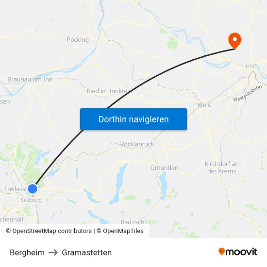 Bergheim to Gramastetten map