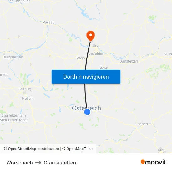 Wörschach to Gramastetten map