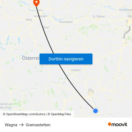 Wagna to Gramastetten map