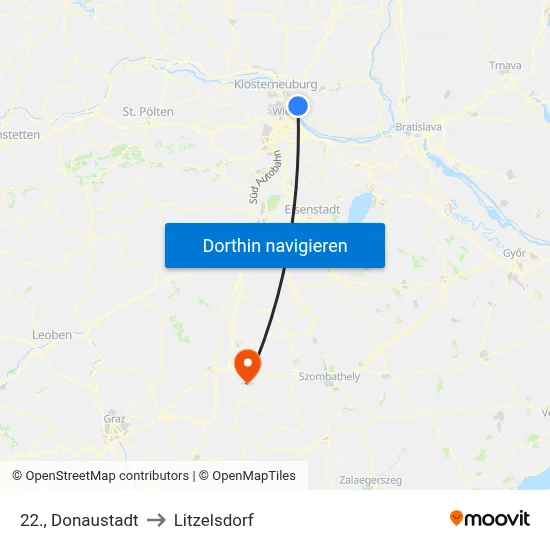 22., Donaustadt to Litzelsdorf map