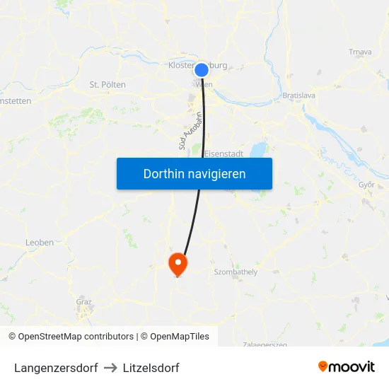 Langenzersdorf to Litzelsdorf map