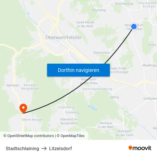 Stadtschlaining to Litzelsdorf map