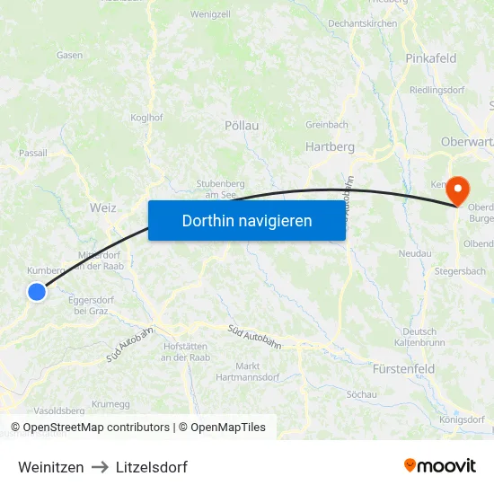 Weinitzen to Litzelsdorf map