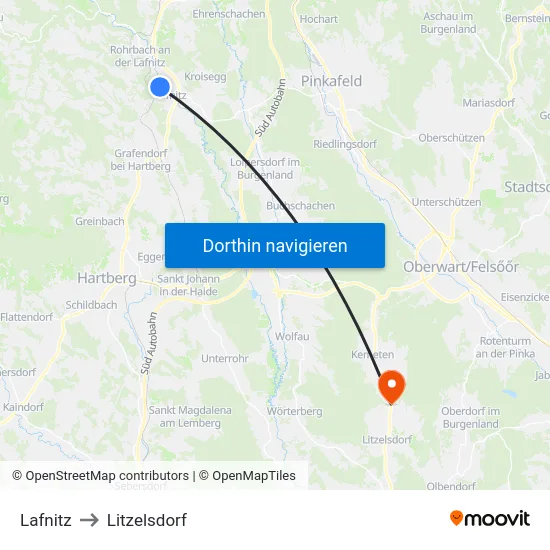 Lafnitz to Litzelsdorf map