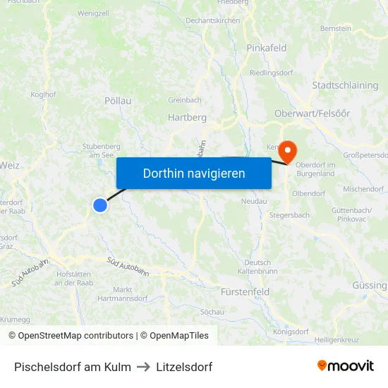 Pischelsdorf am Kulm to Litzelsdorf map